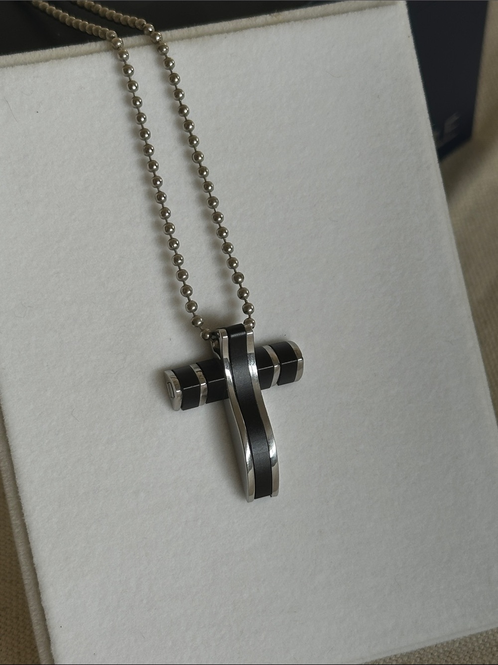 Men's Black and Silver Cross Pendant Necklace - Stainless Look